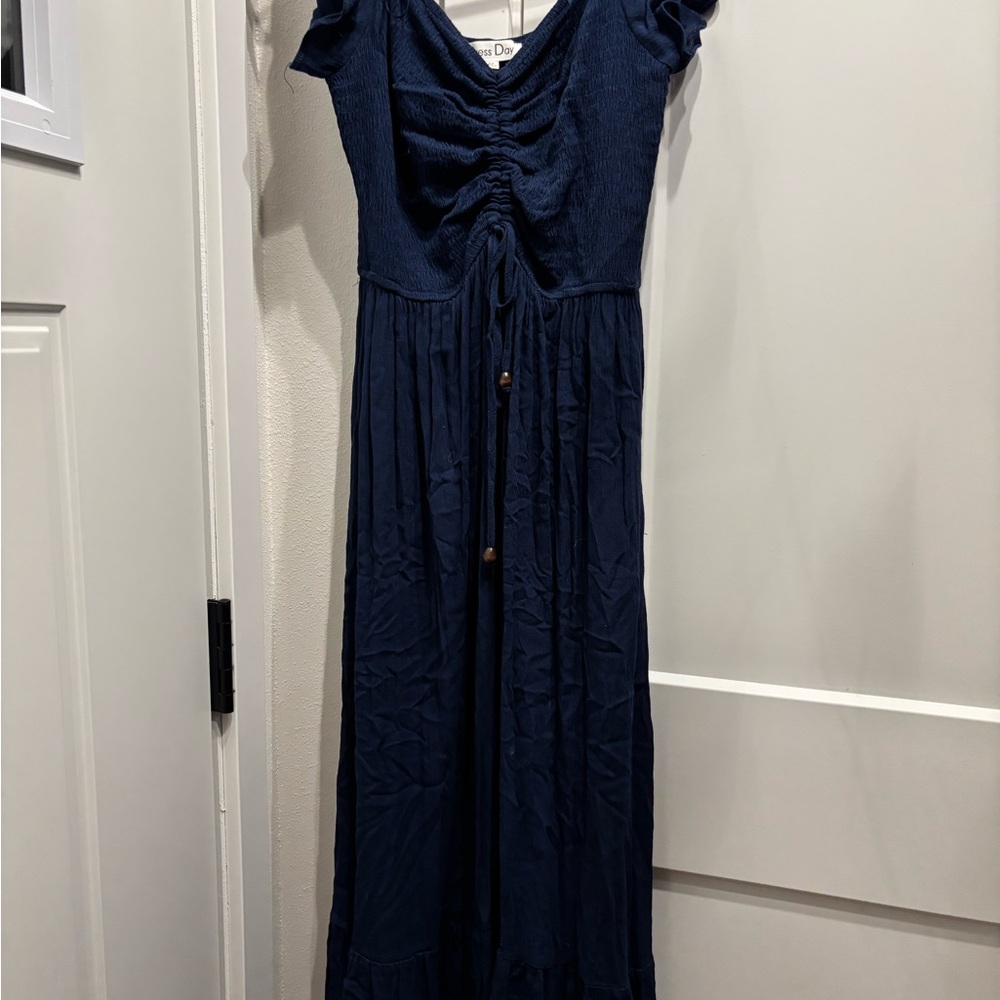 Pinkblush Blue Ruched Ruffled Maxi Dress